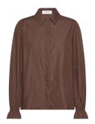 Shirt W/ Smock Detail Brown Rosemunde