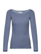 Organic T-Shirt W/Lace Blue Rosemunde