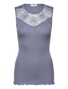 Silk Top Regular W/ Lace Blue Rosemunde