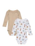 Nbnbody 2P Ls Beige Animal Noos Patterned Name It