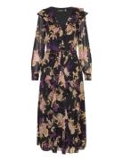 Floral Ruffle-Trim Georgette Dress Black Lauren Ralph Lauren