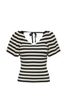 Onlleelo Stripe S/S Back V-Neck Knt Noos White ONLY