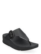 Lulu Covered-Buckle Raw-Edge Leather Toe-Thongs Black FitFlop