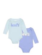 Levi's® Poster Logo Long Sleeve Bodysuit 2-Pack Blue Levi's