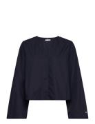 Cotton Solid V-Neck Blouse Ls Navy Tommy Hilfiger