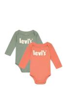 Levi's® Poster Logo Long Sleeve Bodysuit 2-Pack Patterned Levi's