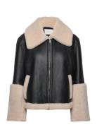 Gaia Cropped Shearling Jacket Black Malina