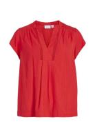 Vinensa V-Neck S/S Top Red Vila