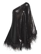Andrea -Shoulder Feather Sequin Mini Dress Black Malina