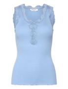 Silk Top W/ Button & Lace Blue Rosemunde