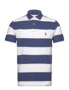 Custom Slim Fit Striped Mesh Polo Shirt Navy Polo Ralph Lauren