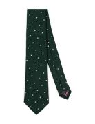 Green White Dots Silk Linen Tie Green AN IVY