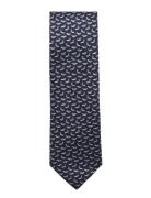 Dog-Print Mulberry Silk Tie Navy Mango