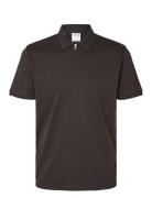 Slhfave Zip Ss Polo Noos Brown Selected Homme