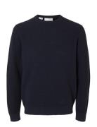 Slhross Ls Knit Structure Crew Neck Noos Navy Selected Homme