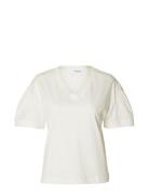 Slfcarli Ss V-Neck Tee White Selected Femme