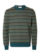 Slhfade Ls Knit Fairisle Crew Neck Green Selected Homme