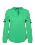 Ruffle-Trim Stretch Jersey Tie-Neck Top Green Lauren Ralph Lauren