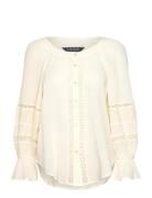 Lace-Trim Cotton Blouson-Sleeve Shirt Cream Lauren Ralph Lauren