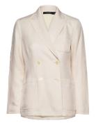 Double-Breasted Linen-Blend Twill Blazer Cream Lauren Ralph Lauren