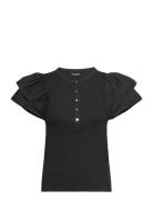 Stretch Cotton Flutter-Sleeve Henley Top Black Lauren Ralph Lauren