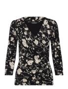 Floral Surplice Stretch Jersey Top Black Lauren Ralph Lauren