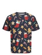 Jjxmas Merry Aop Tee Ss Crew Neck Navy Jack & J S