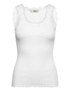 Rmwbalta Modal Sl Lace U-Neck Top White RM By Rosemunde