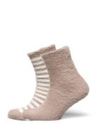 2P Ino Stripe Fluffy Socks Beige Hunkemöller