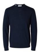 Slhtray Ls Knit Merino Crew Neck Noos Navy Selected Homme