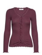 Silk Cardigan W/ Lace Burgundy Rosemunde