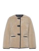 Applique Fur Effect Coat Beige Mango