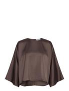 Naemi Cape Look Satin Blouse Brown Malina