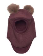 Balaclava Wool Alpaca Pompoms Burgundy Huttelihut