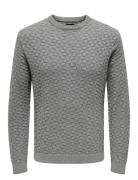 Onskalle Reg 12 Struc Crew Knit Noos Grey ONLY & SONS