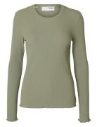 Slfanna Ls Crew Neck Tee S Noos Green Selected Femme