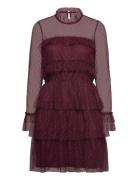 Rhoda Dotted Mesh L/S Dress Burgundy Bubbleroom