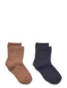 2 Pk Wool Rib Socks Vilde Navy Wheat