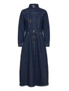 Denim Embroidered Flared Long Dress Navy Bobo Choses