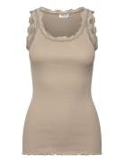 Rwbabette Silk Sl U-Neck Lace Top Khaki Rosemunde