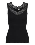 Rwbeatha Silk Sl Lace Top Black Rosemunde