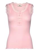 Rmwbalta Modal Sl Lace Placket Top Pink RM By Rosemunde