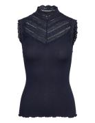 Rmwbea Sl Turtleneck Lace Top Navy RM By Rosemunde