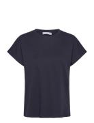 Rounded Neck Cotton T-Shirt Navy Mango
