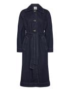 Long Rinse-Wash Denim Trench Coat Blue Mango