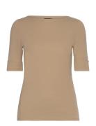 Stretch Cotton Boatneck Tee Beige Lauren Ralph Lauren