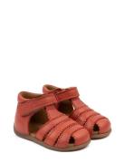 Starters™ Scallop Velcro Sandal Red Pom Pom