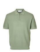 Slhcran Ss Knit Structure Half Zip Polo Green Selected Homme