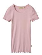Rib T-Shirt Lace Ss Pink Wheat