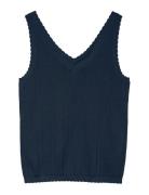 Vmluxlight Pointelle Sl V-Neck Top Navy Vero Moda